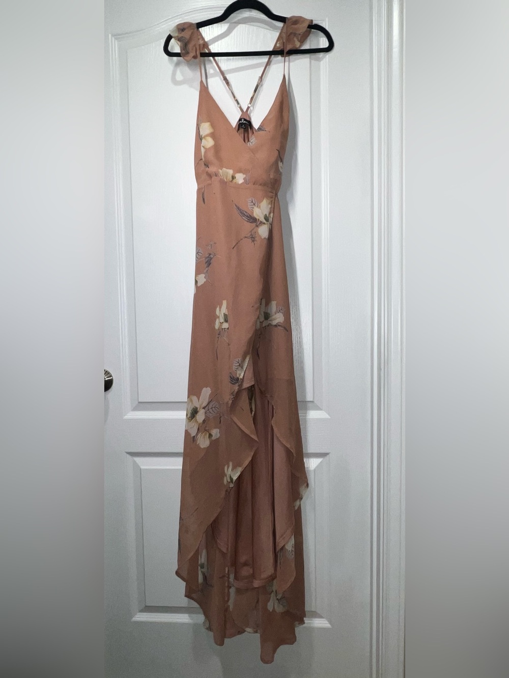 Lulus All Mine Rusty Rose Floral Print High-Low Wrap Maxi Dress Women’s Small